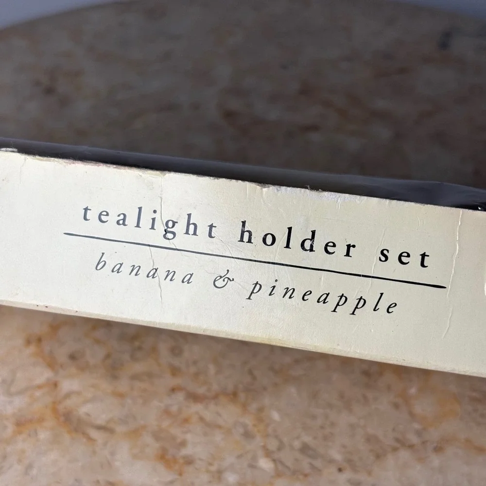 Pier 1 Imports Tealight Holder Set 3pc‎ Yellow Banana & Pineapple Scented Glass